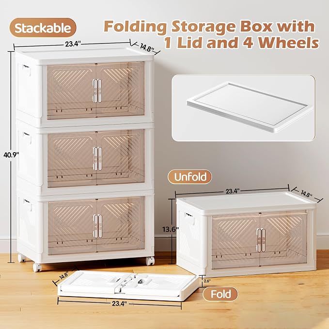 Storage Bins with Lid 76QT, Stackable Storage Containers with Wheels and - Image 3