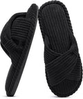 Evshine Summer House Slippers for Women Corduroy Cross Bow Indoor Slippers Open by Evshine