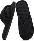 Evshine Summer House Slippers for Women Corduroy Cross Bow Indoor Slippers Open by Evshine