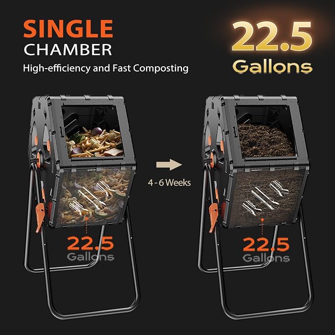 Compost Bin Outdoor 22.5 Gallon, Easy Assemble Composter Tumbler, 360°Rotating - Image 2