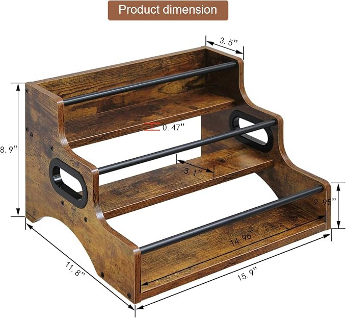 AT-VALY 3-Tier Spice Rack, Iron&MDF Kitchen Storage Shelf, Space-Saving - Image 3