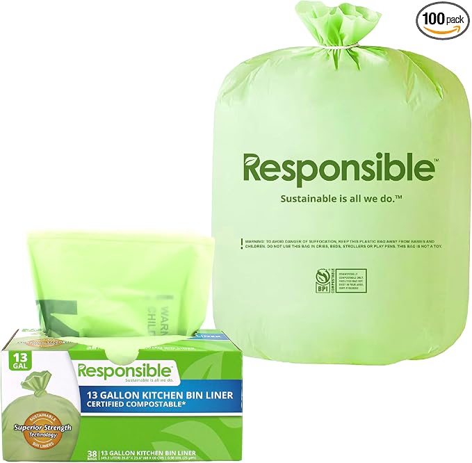 Responsible Products Kitchen Bin Liners, Certified Compostable, Heavy Duty by ResponsibleProducts%C2%AE