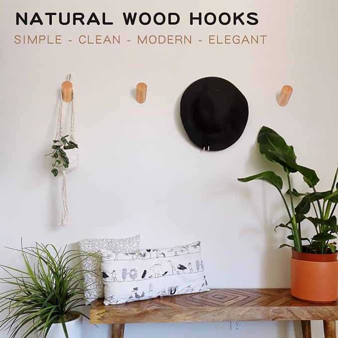 Wooden Wall Hooks, 2 Pack Coat Hooks Wall Mounted - Image 3