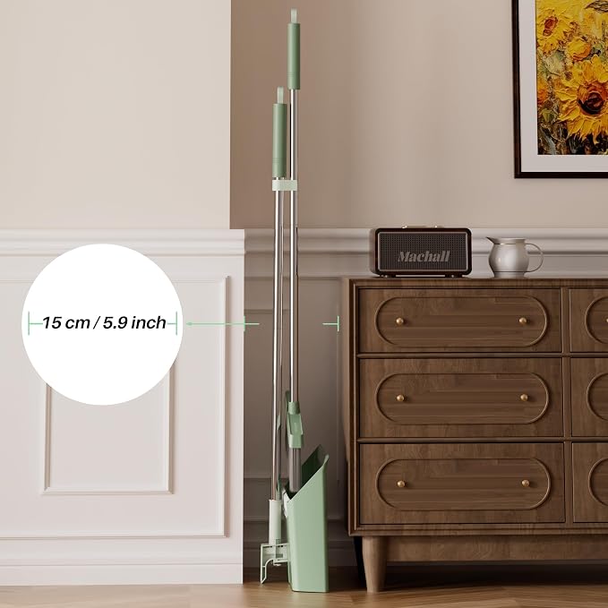 JOYMOOP Dark Teal Green Broom and Dustpan Set, Upright Angle - Image 8