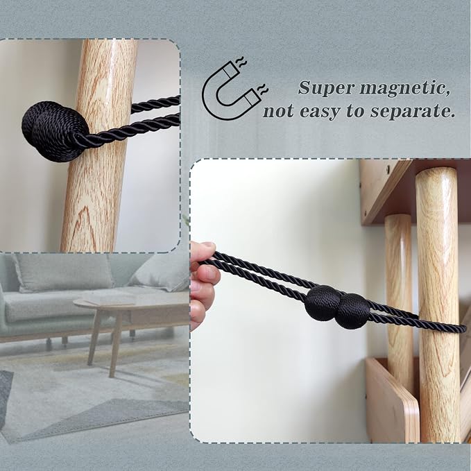 Hion Magnetic Curtain Tiebacks Black 6 Pack, Curtain Tiebacks Buckles Holdbacks - Image 6