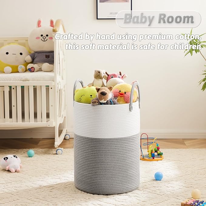 Laundry Basket, Woven Cotton Rope Laundry Hamper, 80L - Image 3