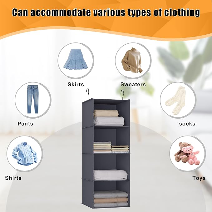 Hanging Closet Organizer, Easy Mount Foldable 4-Shelf Hanging Closet Wardrobe - Image 7