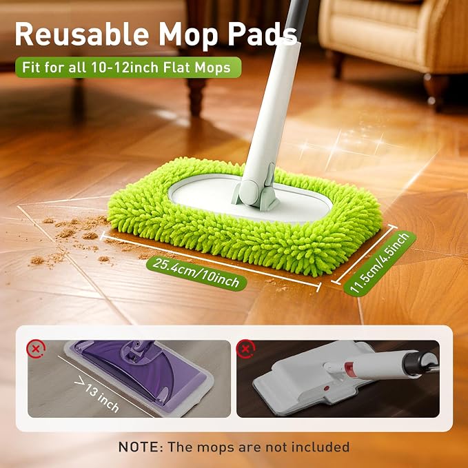 6PCS Reusable Mop Pads Fit for Flat Mops, Chenille Mop Refill Pads Washable Mop - Image 2