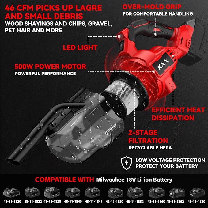 KXX Cordless Vacuum for Milwaukee M18 Battery, 5 in 1 Handheld Electric Vacuum - Image 3