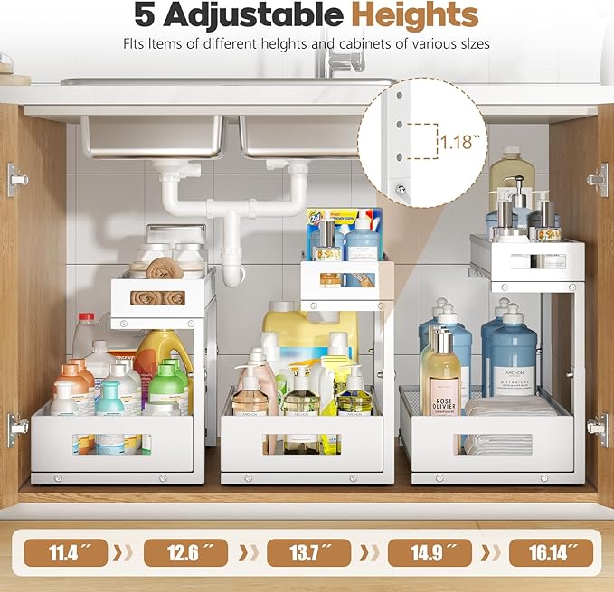 1 Pack 17IN Depth Under Sink Storage Organizer, Large 2-Tier Elegant Mesh Pull - Image 5