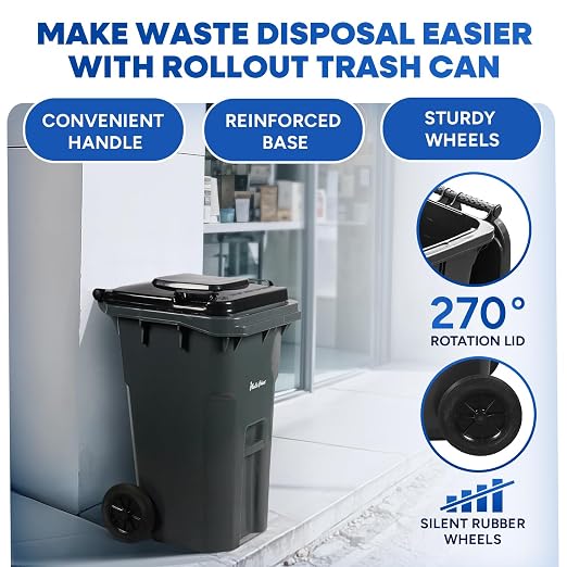 27 Gallon Trash Can with Wheels Plastic Rollout Outdoor Trash Can with Lid - Image 6