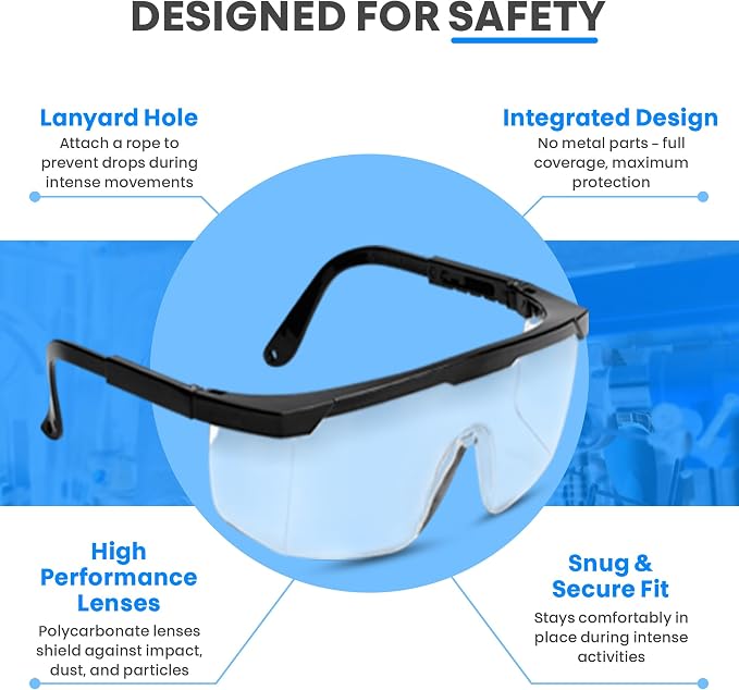 Safety Glasses, Full Coverage Lens, Built-in Brow Guard, UV Resistant, - Image 3