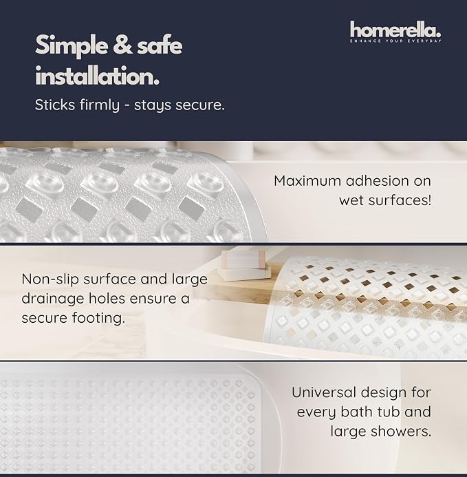 homerella® Bathtub Mat Non Slip 35x16, Incl. Hooks - Image 4