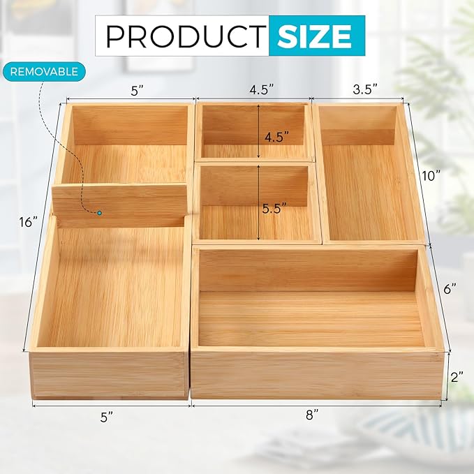 Fabsome Bathroom Drawer Organizer, Bamboo Box Bin - Image 2