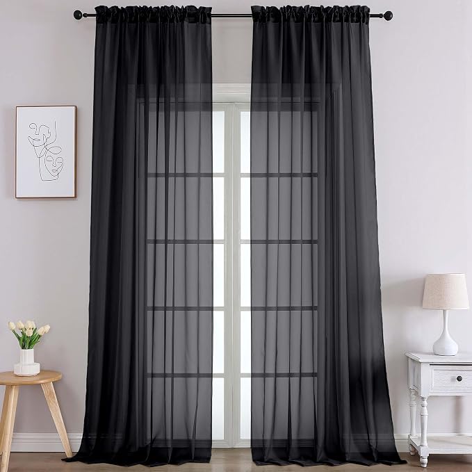 Chyhomenyc Extra Long Black Sheer Curtains 120 Inches Long 2 Panels, Light by Chyhomenyc