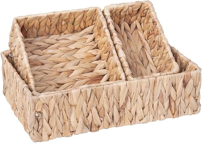 Handwoven Wicker Storage Baskets Set, Natural water hyacinth & Iron Frame | by Unknown