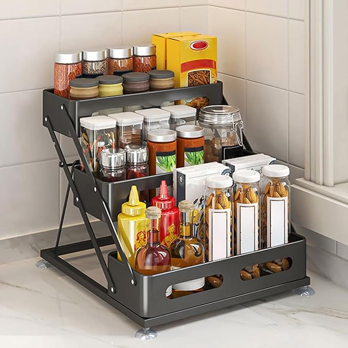 3 Tier Foldable Spice Rack for Countertop Iron Kitchen Seasoning Organizer for by ceetug