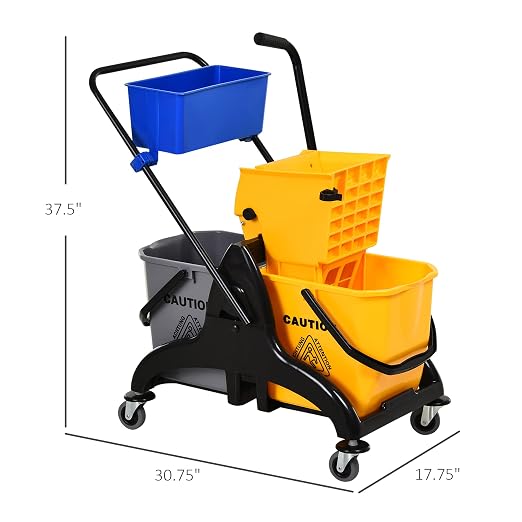 HOMCOM 2 x 6.9 Gallon Mop Water Bucket Wringer Cart - Image 7