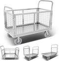 Platform Truck with Cage, 6 in1 Foldable Heavy Duty Steel Flatbed Cart by Warmyou