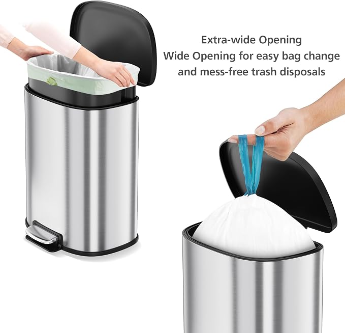 13.2 Gal/50L D-Shape Trash Can, Step-On Stainless Steel Garbage Can, Soft-Close - Image 5