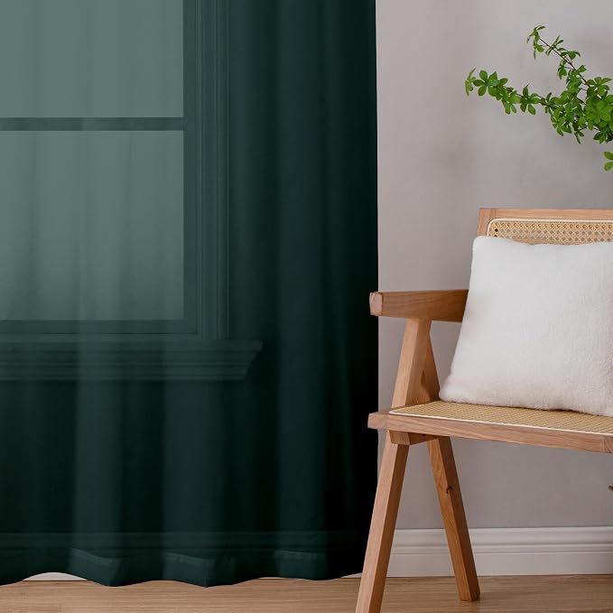 Chyhomenyc Hunter Green Sheer Curtains 96 inches Long 2 Panels, Light Filtering - Image 7