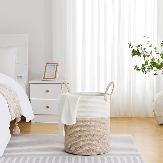 VIPOSCO Large Laundry Hamper, Tall Woven Rope Storage Basket - Image 4