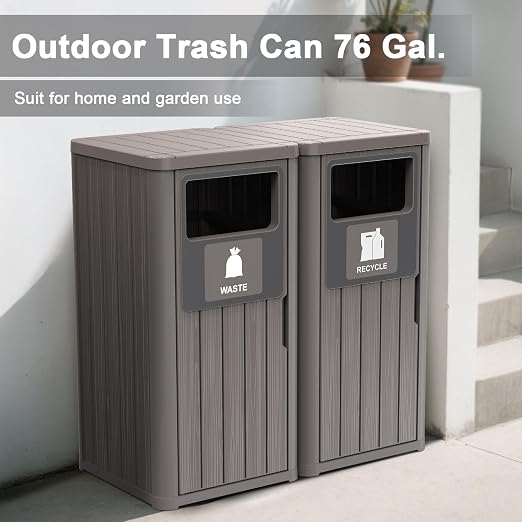 ROJIK 35" Tall Outdoor Trash Can, Weatherproof Resin Garbage Indoor Durable - Image 3