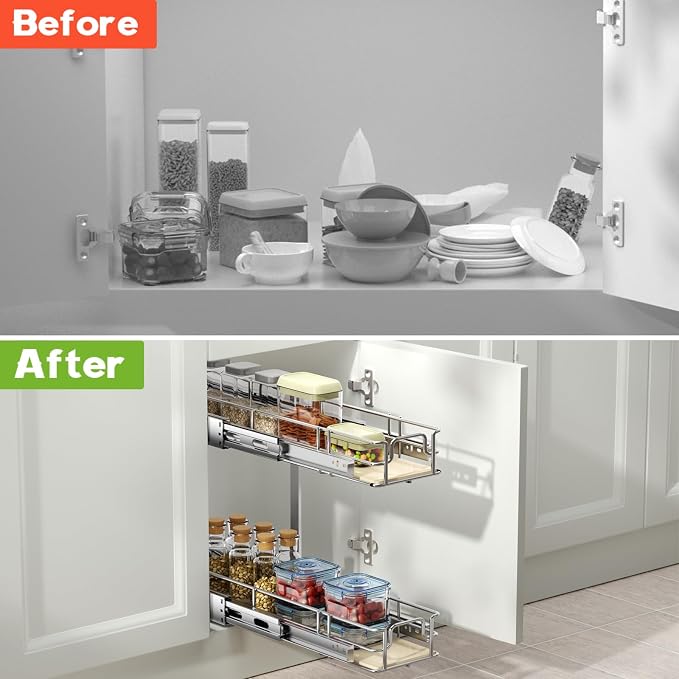 ROOMTEC 2 Tier Individual Pull Out Cabinet Organizer 7½"W x 21½"D, Slide Out - Image 7