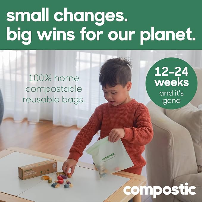 Compostic Home Compostable Resealable Sandwich Bags, Microwave & Freezer Safe - Image 2