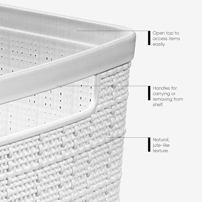 Curver Set of 4 Jute Large Decorative Plastic Organization and Storage Baskets - Image 4