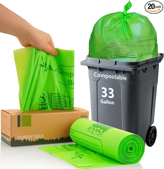 Compost Bags 33 Gallon 125 Liter Extra Thick 1.2 Mils Compostable Food Scrap by JENCENBIO