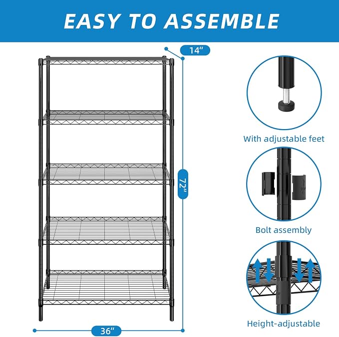 5-Shelf Adjustable Metal Shelf Wire Shelving Unit Storage Rack Display Shelf - Image 3