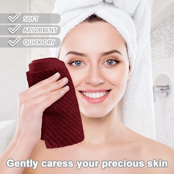 VOOVA & MOVAS Red Washcloths, Bath Hand Towels Set - Image 4