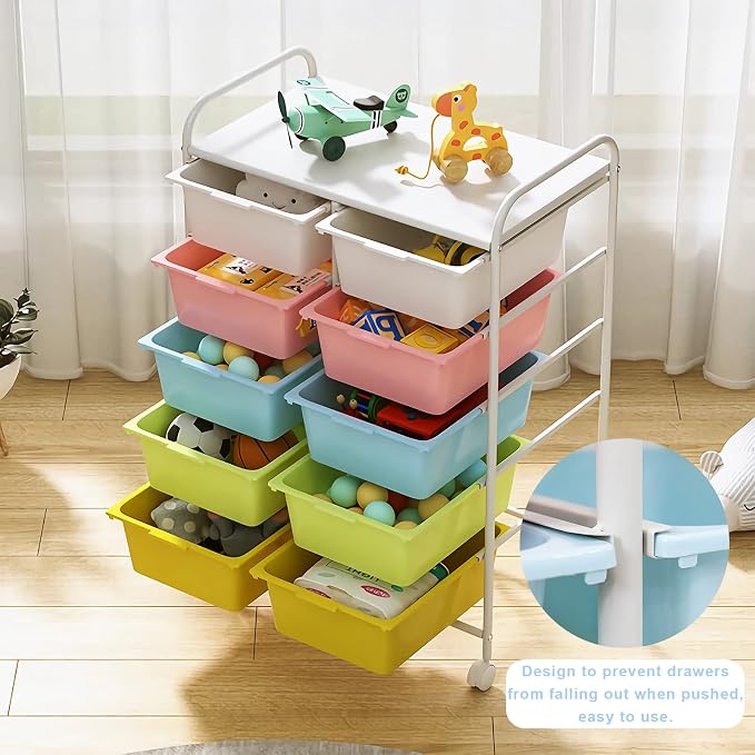 10 Drawers Rolling Storage Cart, Plastic Drawer Cart - Image 4