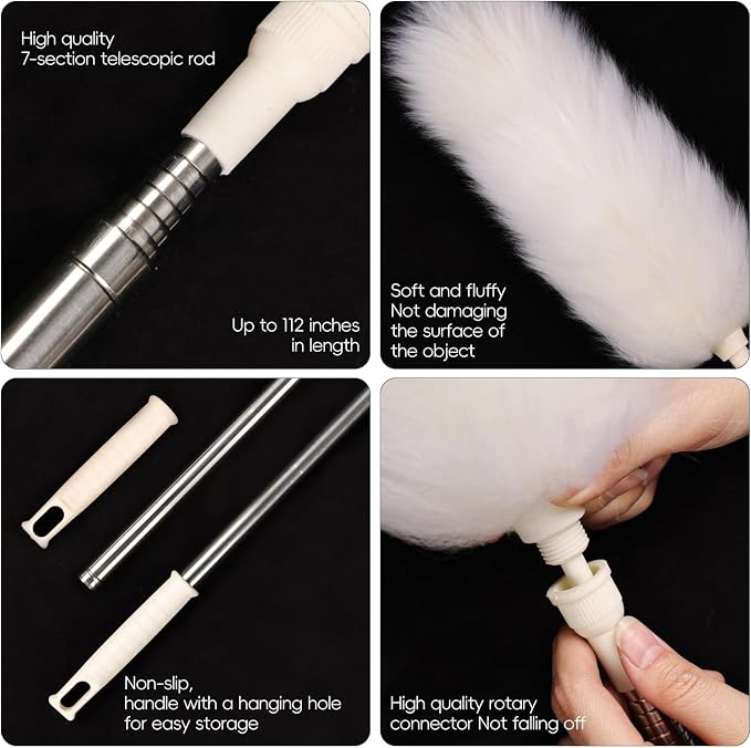 Extendable Lambswool Duster 29-110 Inch, Anti-Static Flexible Head, Stainless - Image 4
