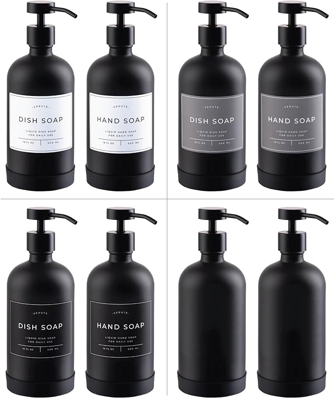 16oz Glass Soap Dispenser with Stainless Steel Pump, 21 Waterproof Labels - Image 5