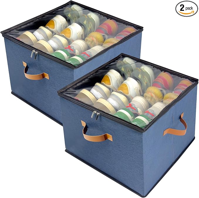 Shoe Organizer for Closet, 2 Pack Shoe Storage Bins by Vexalora