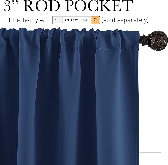 RYB HOME Blackout Kitchen Curtains 2 Panels Set, Room Darkening Small Window - Image 2