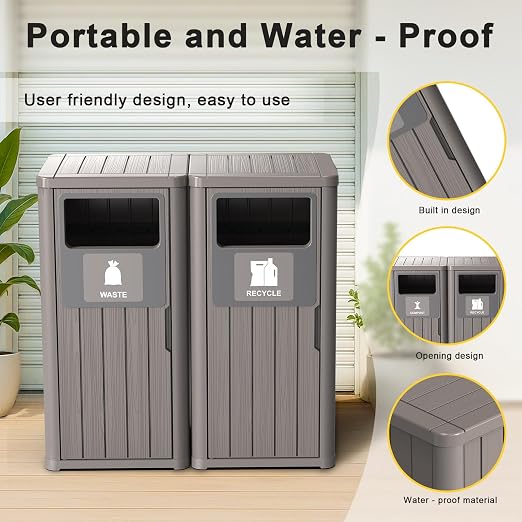 Outdoor Double Barrel Trash Can, Waterproof Resin Garbage Can - Image 6