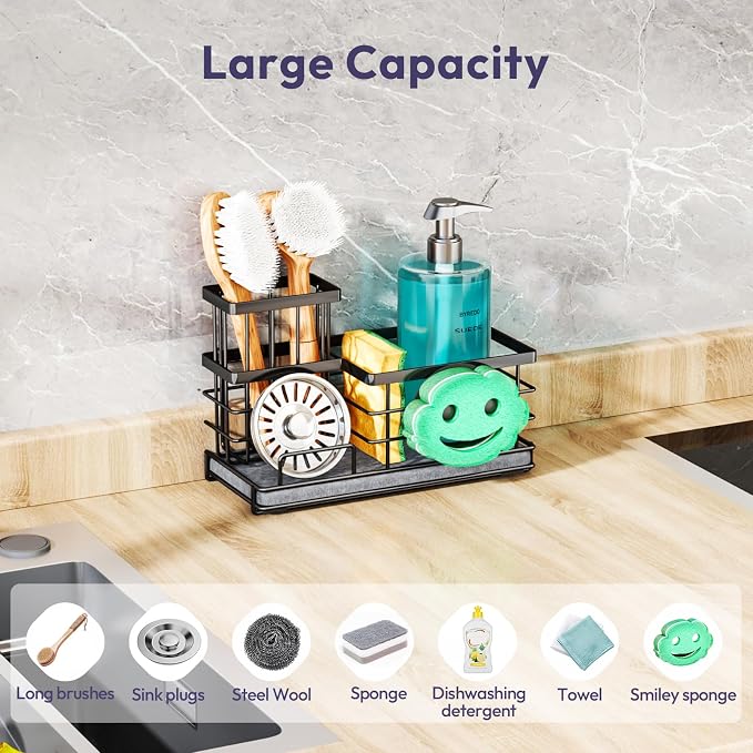 SWTYMIKI Kitchen Sink Caddy Organizer, Quick Dry Smiley Face Sponge Holder - Image 5