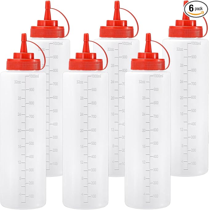 Condiment Squeeze Bottles Ketchup Dispenser, 6 Pack 32oz Squeeze Bottles by Katfort