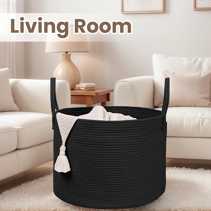 Woven Blanket Basket, 115L Large Rope Storage Bin - Image 5