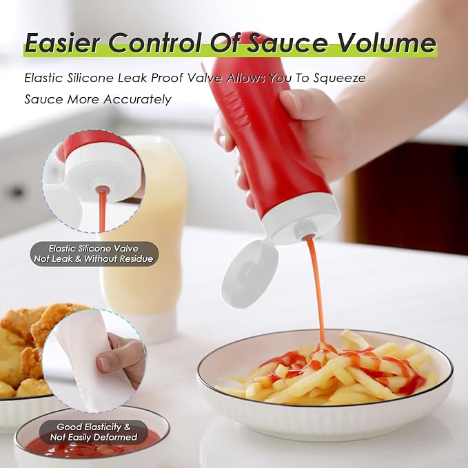 Condiment Squeeze Bottles for Ketchup Hot Sauce Liquids Oil - Image 4