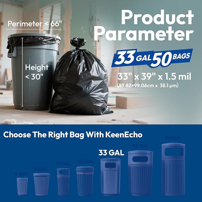 Heavy Duty Contractor Trash Bags 30-33 Gallon 50 Count, 1.5 Mil Extra Thick - Image 6