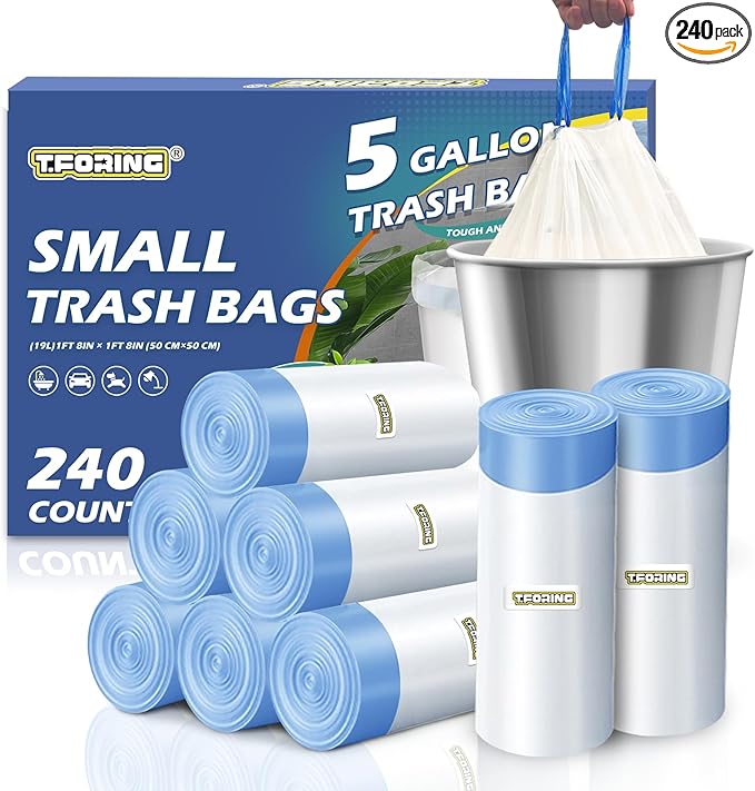 240 Count 5 Gallon Trash Bags Drawstring 1.1 Mil by TFORING%C2%AE