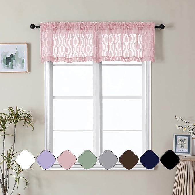 Aiyufeng Pink Curtains Kitchen 14 Inch Length, Clip Jacquard Chic Wavy Line by Aiyufeng