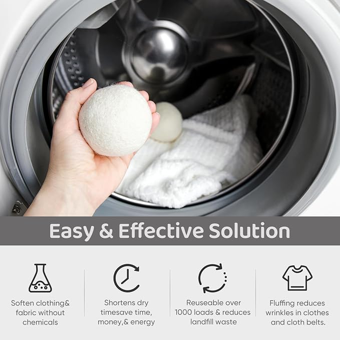 Wool Dryer Balls 6 Pack, Natural Fabric Softener, Dryer Balls Laundry Reusable - Image 5