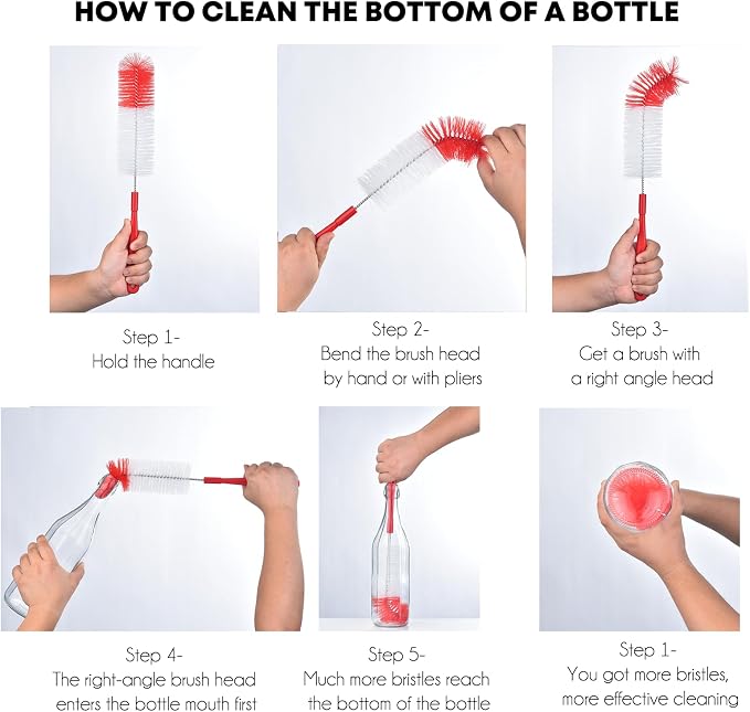 ALINK 3-Pack Long Red Bottle Cleaning Brush - Image 3