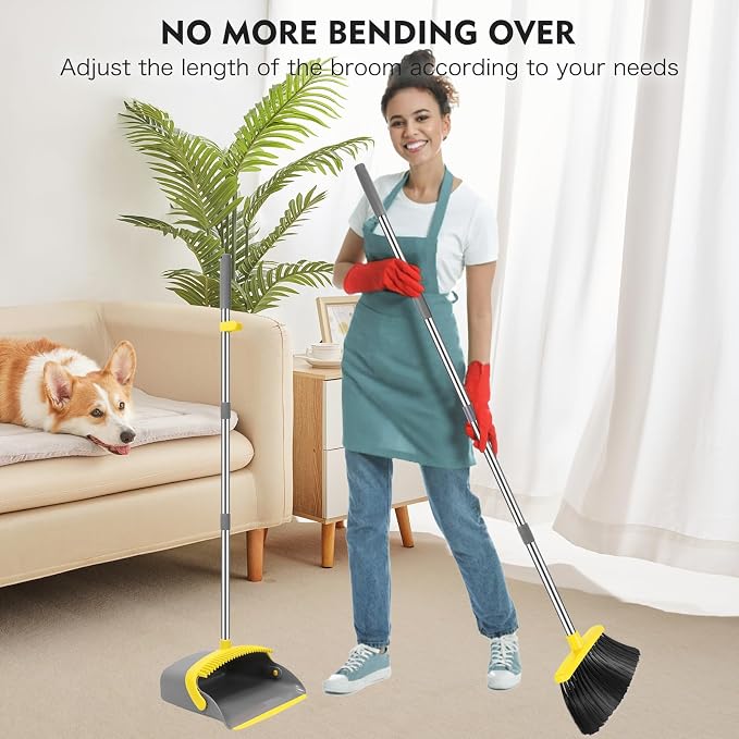 NACENA Broom and Dustpan Set, 55-in Long Adjustable Handle Broom Dustpan Combo - Image 6