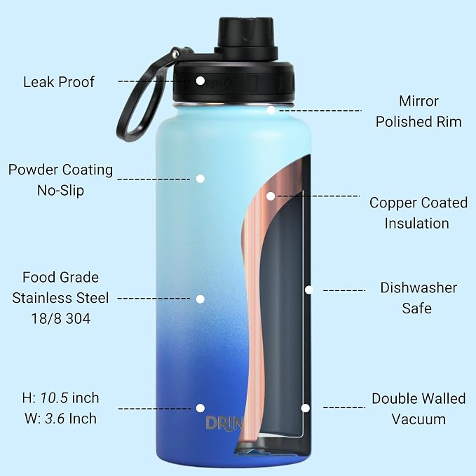DRINCO Stainless Steel Water Bottle Spout Lid Vacuum Insulated Double Wall - Image 4